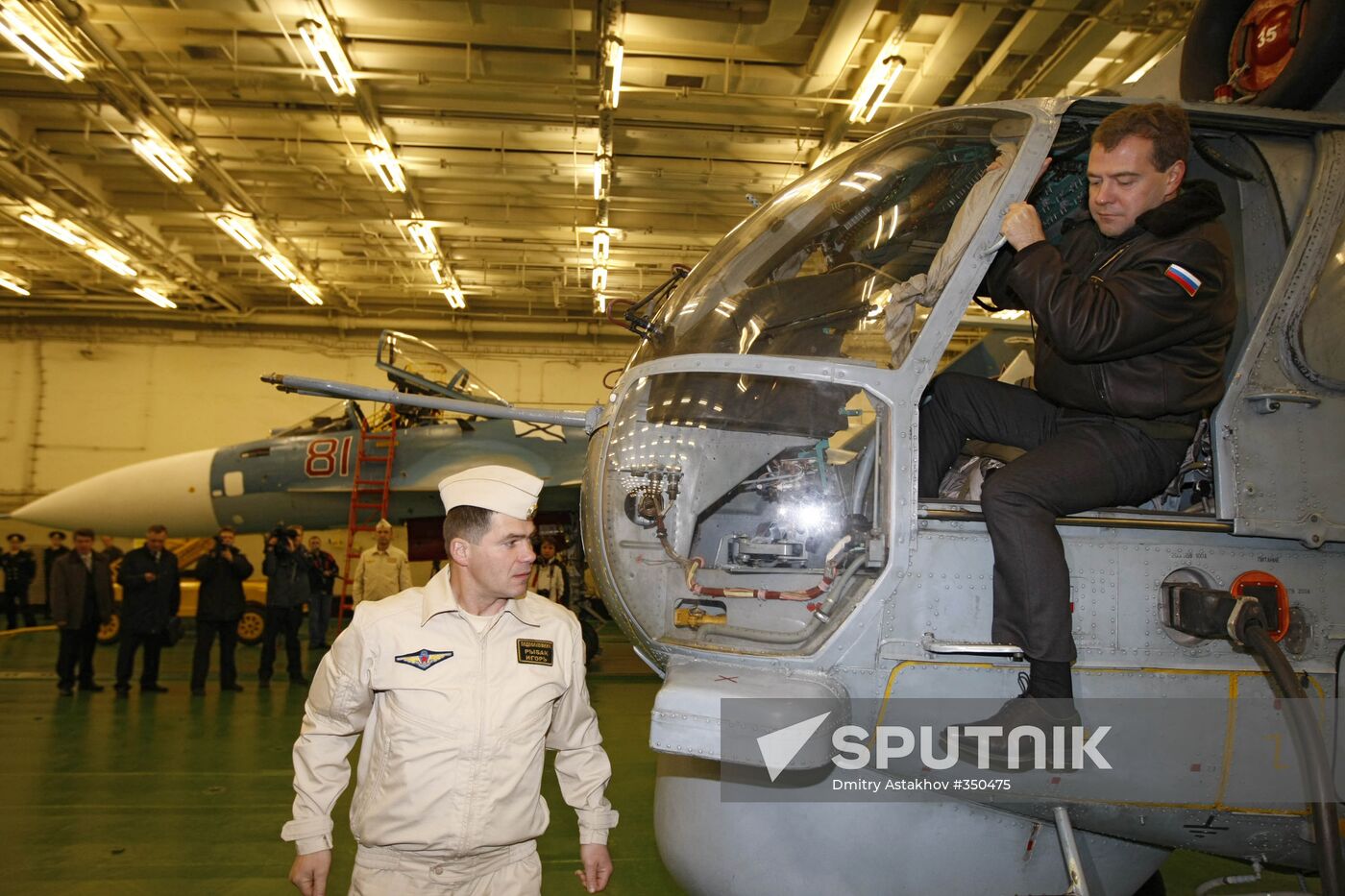President Medvedev aboard the Admiral Kuznetsov cruiser