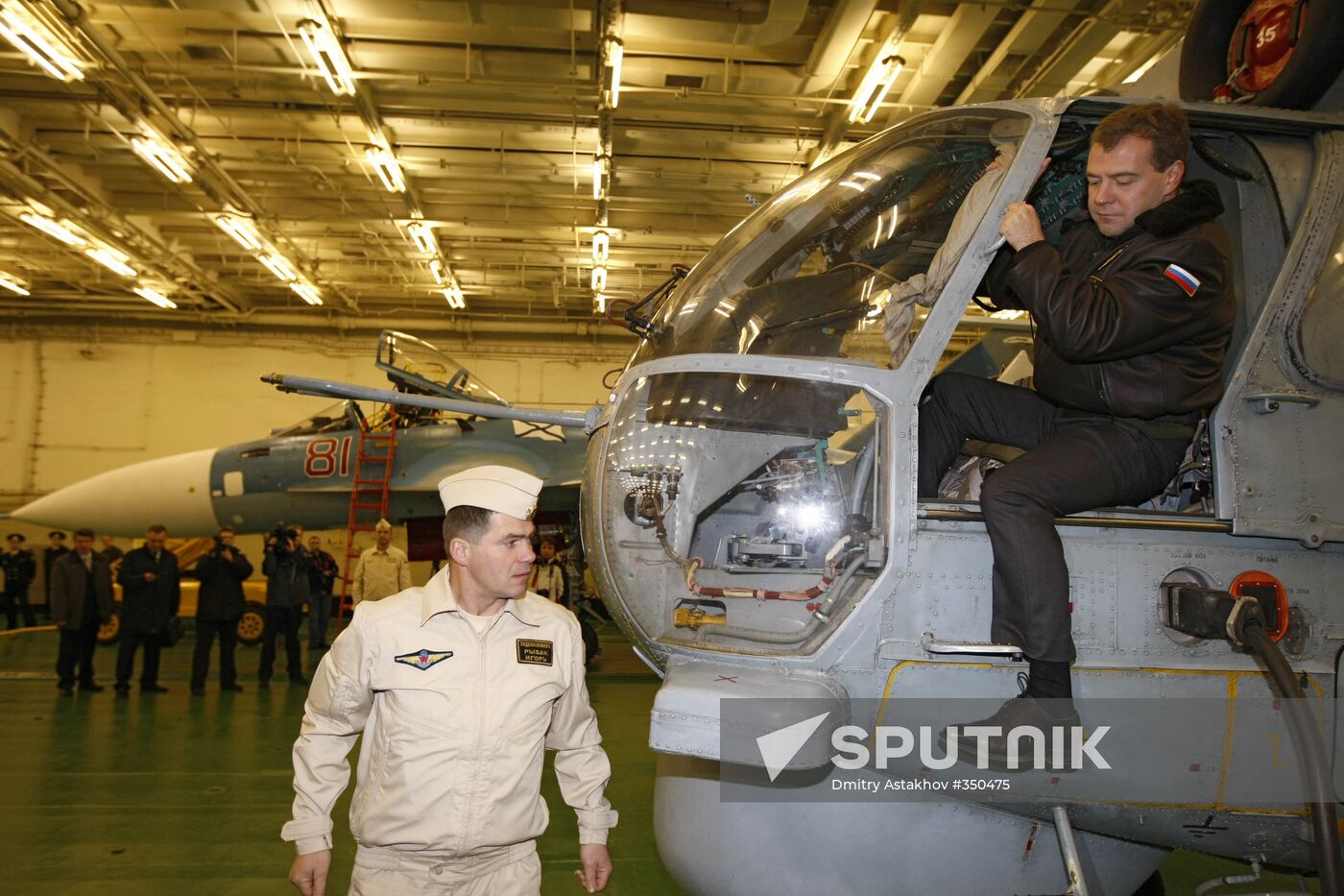 President Medvedev aboard the Admiral Kuznetsov cruiser