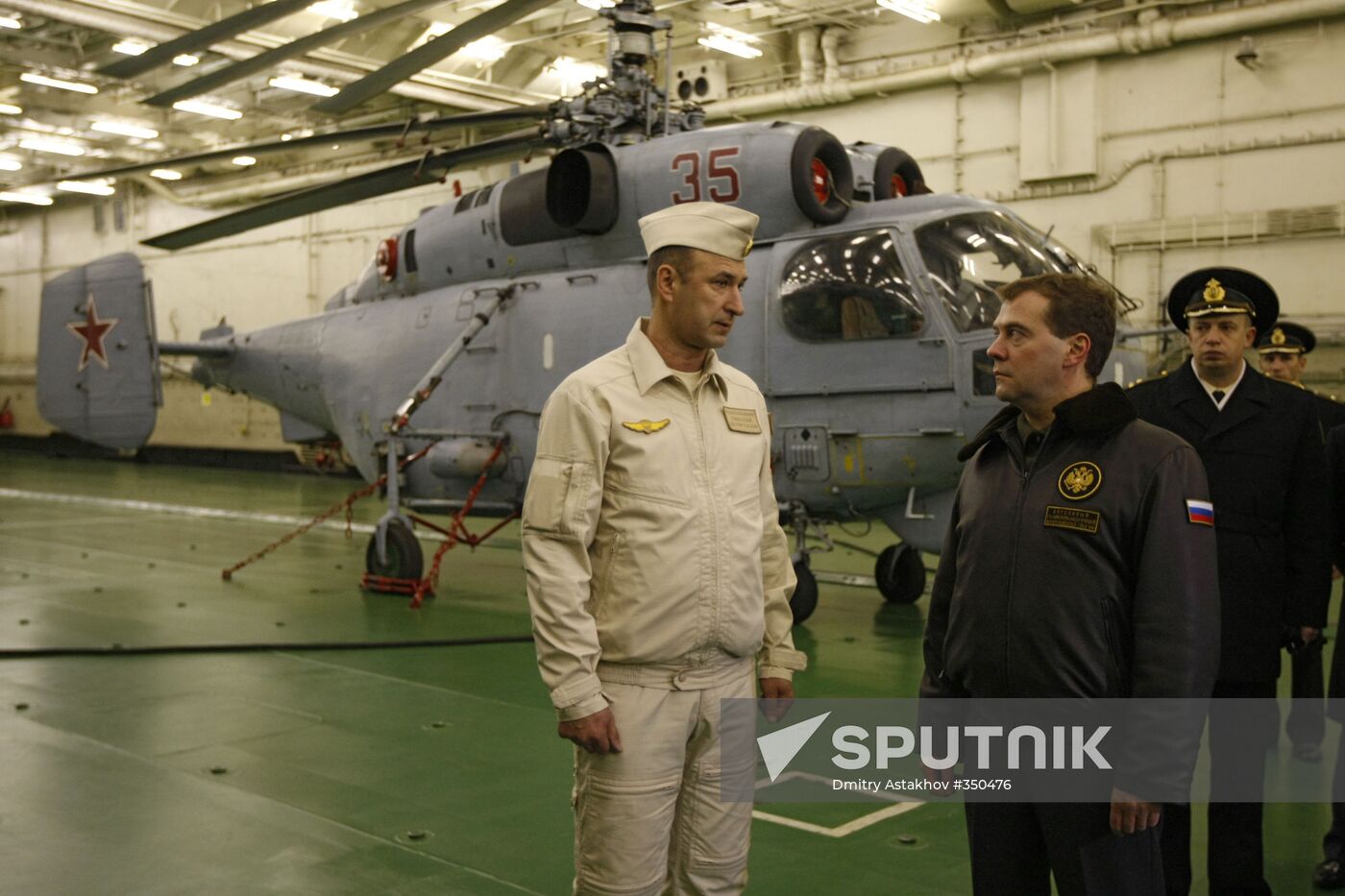 President Medvedev aboard the Admiral Kuznetsov cruiser