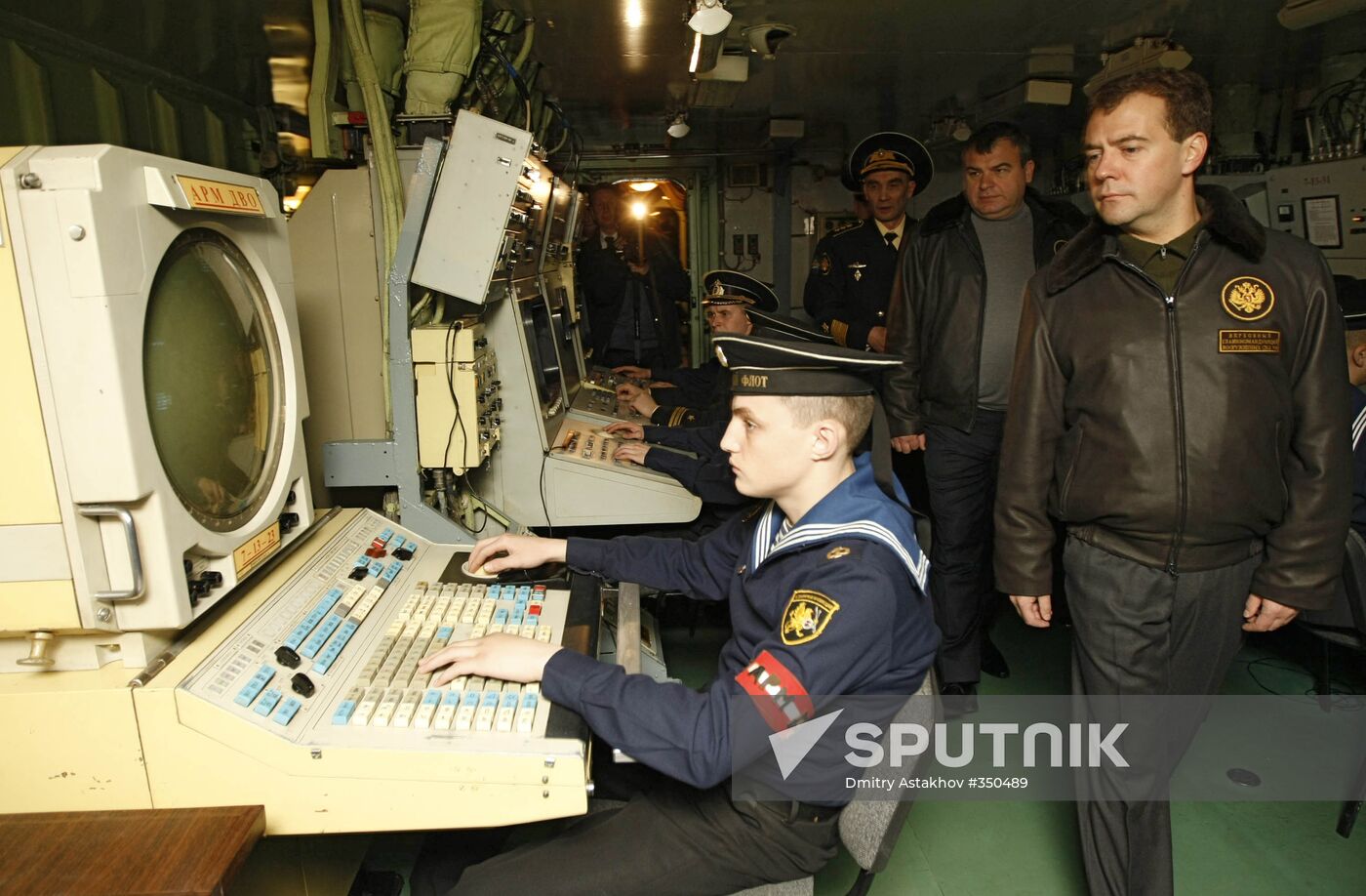 President Medvedev aboard the Admiral Kuznetsov cruiser