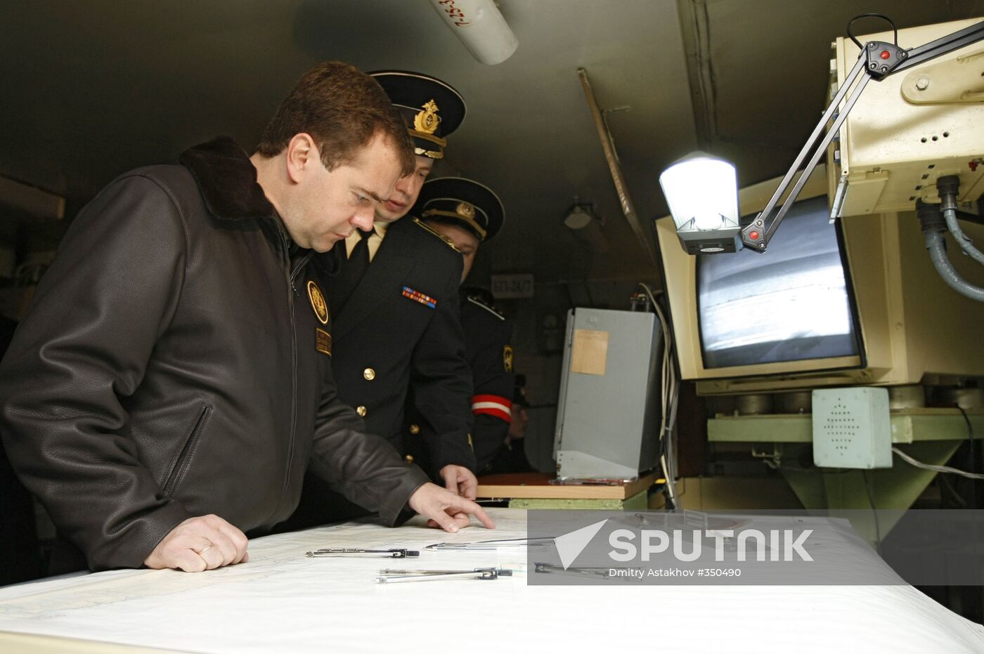 President Medvedev aboard the Admiral Kuznetsov cruiser