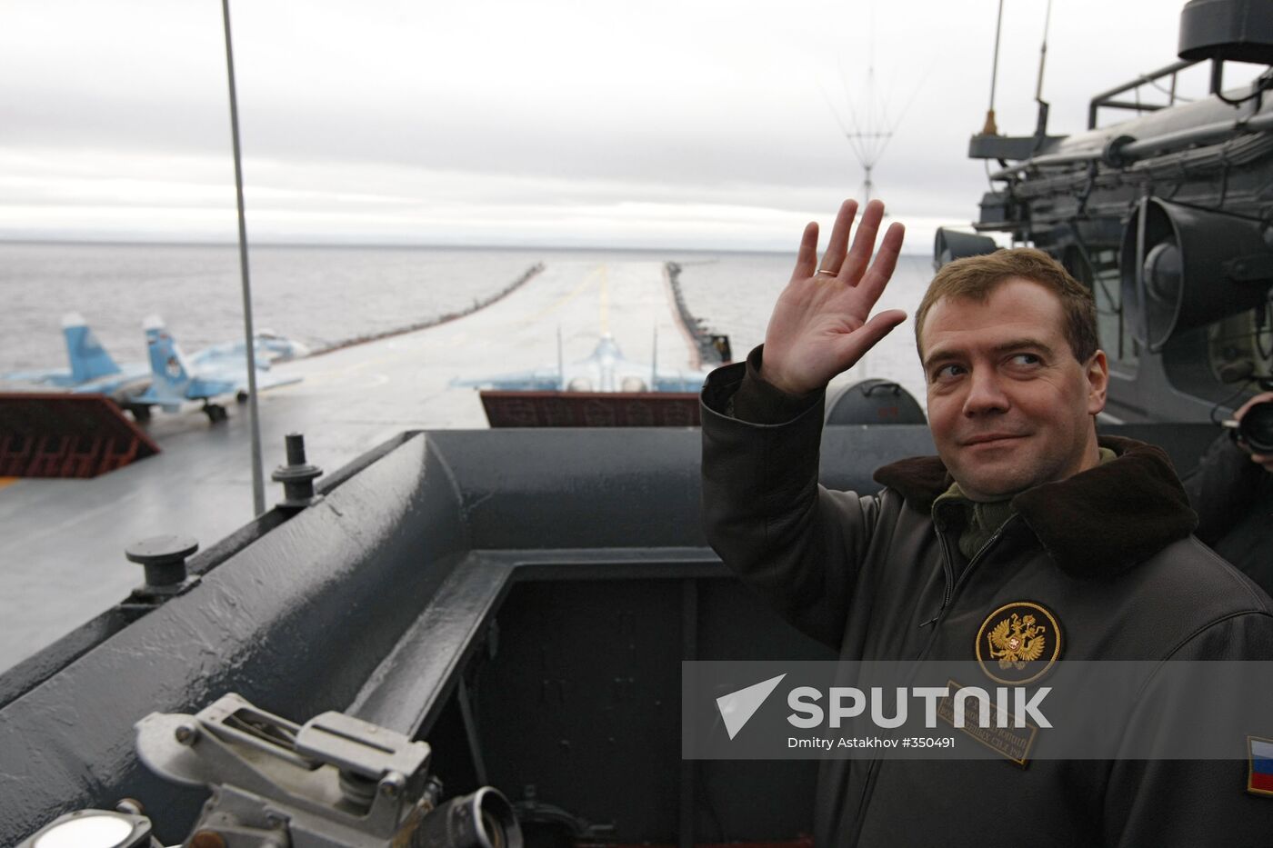 President Medvedev aboard the Admiral Kuznetsov cruiser