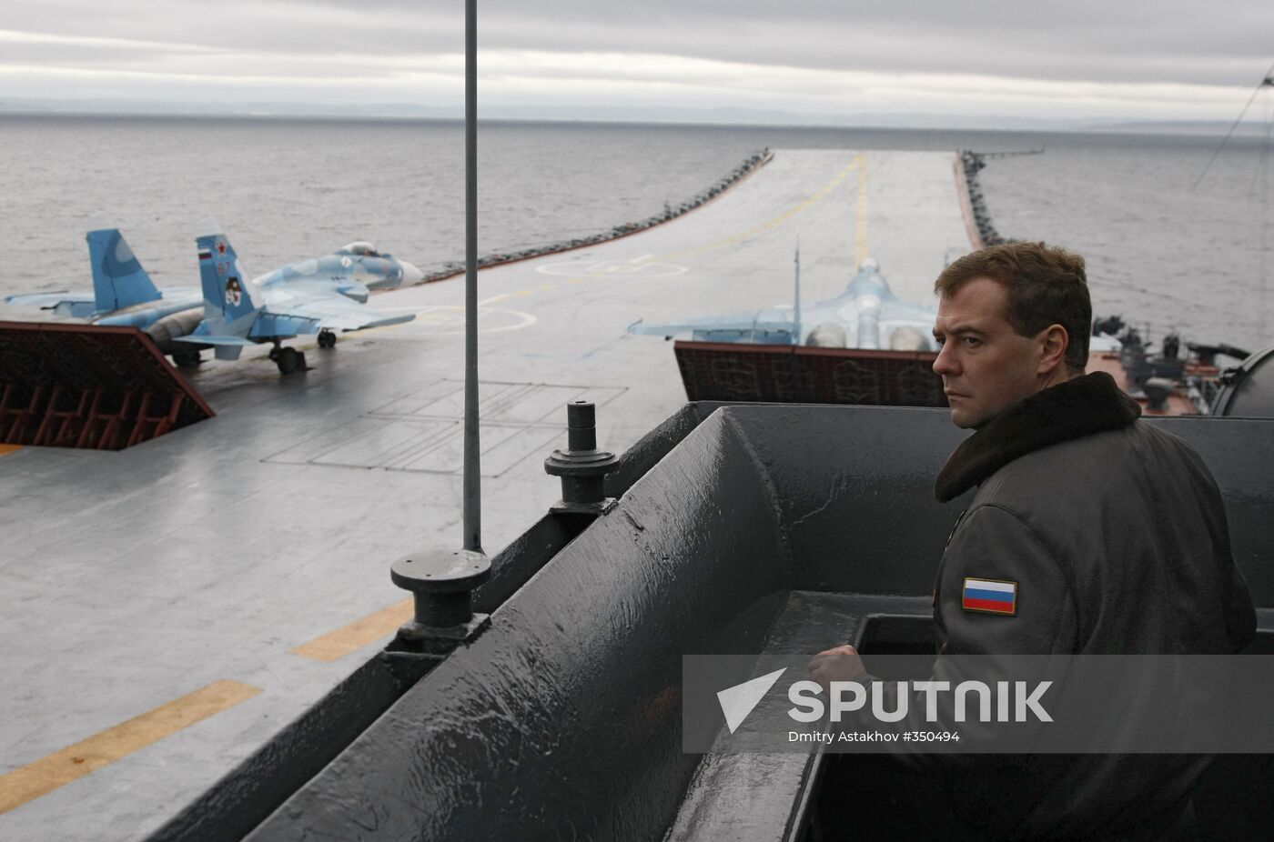 President Medvedev aboard the Admiral Kuznetsov cruiser