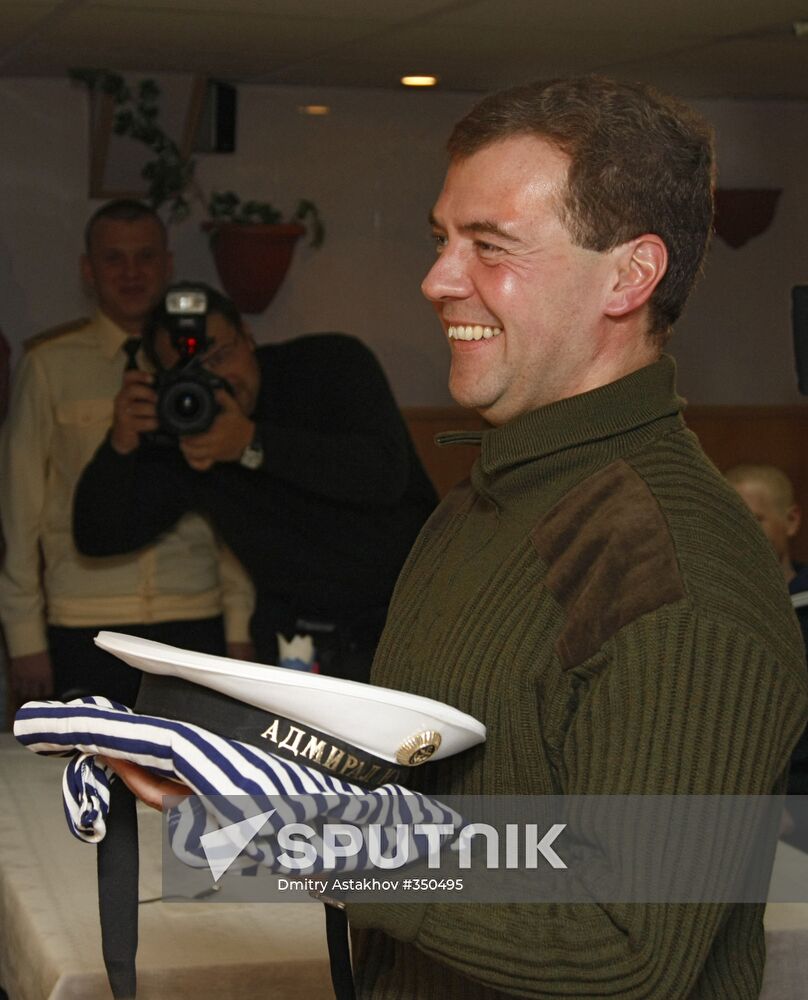 President Medvedev aboard the Admiral Kuznetsov cruiser