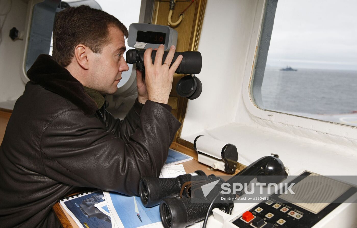 President Medvedev aboard the Admiral Kuznetsov cruiser