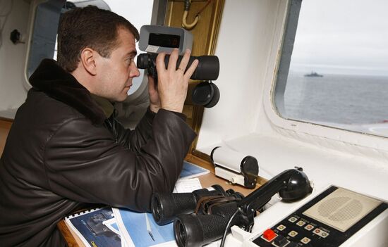 President Medvedev aboard the Admiral Kuznetsov cruiser