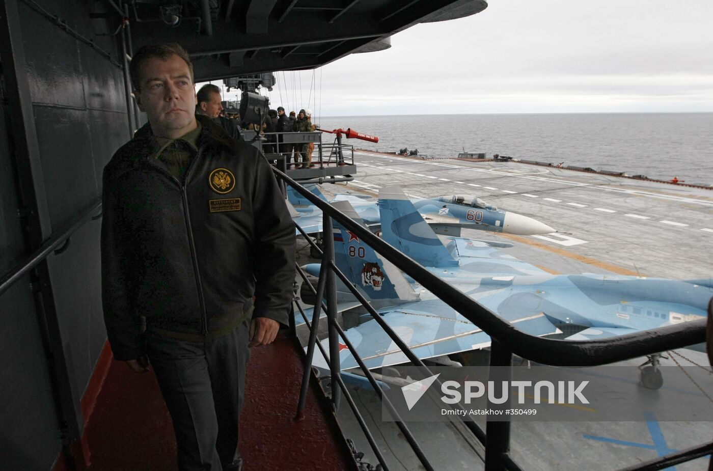 President Medvedev aboard the Admiral Kuznetsov cruiser