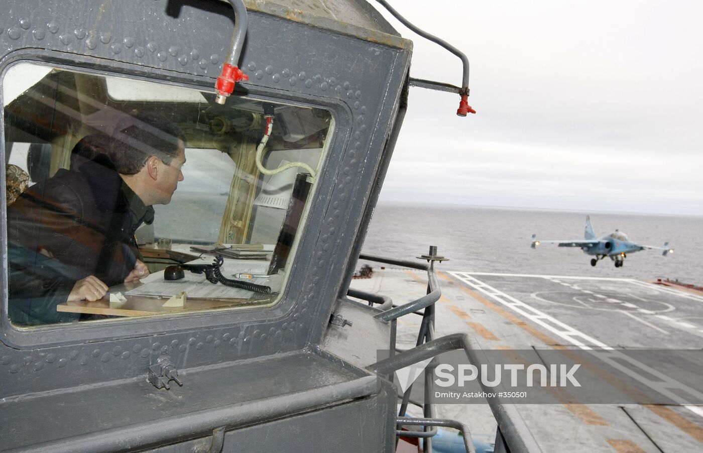 President Medvedev aboard the Admiral Kuznetsov cruiser