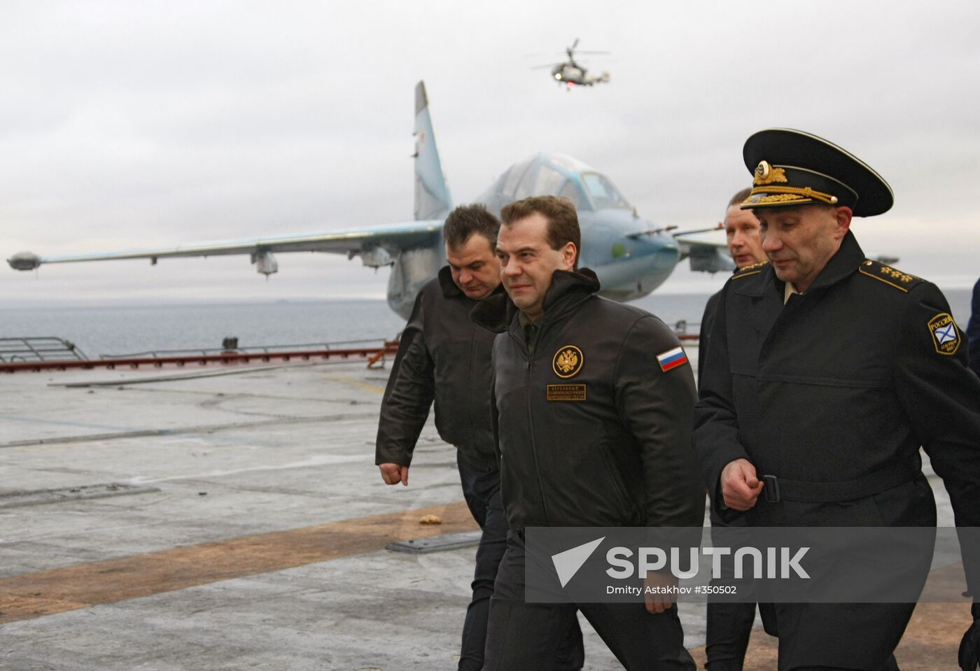 President Medvedev aboard the Admiral Kuznetsov cruiser