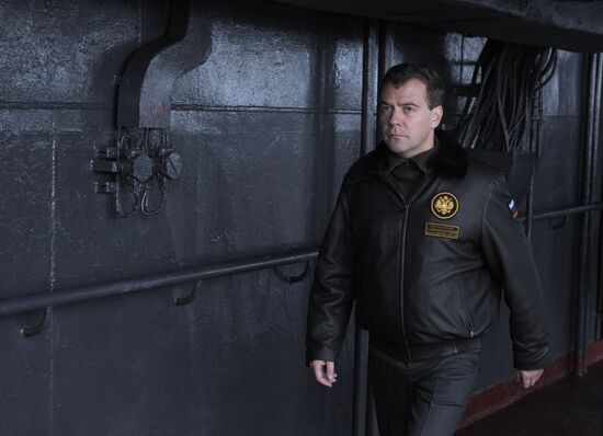 Russian President Dmitry Medvedev aboard Admiral Kuznetsov