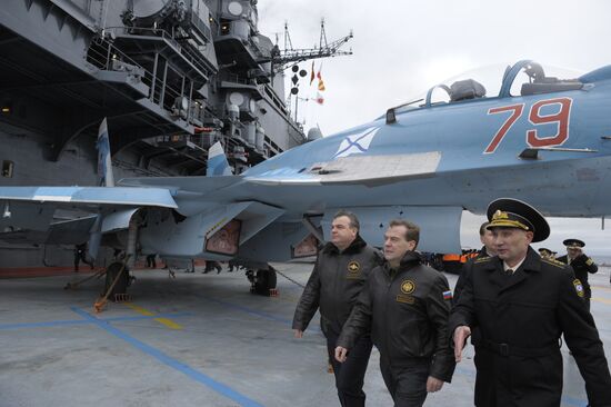 Russian President Dmitry Medvedev aboard Admiral Kuznetsov