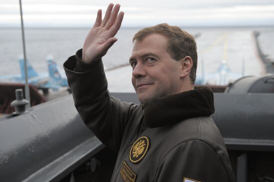 Russian President Dmitry Medvedev aboard Admiral Kuznetsov