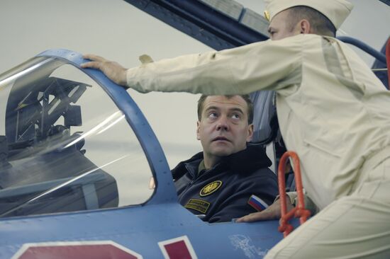 Russian President Dmitry Medvedev aboard Admiral Kuznetsov