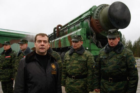 Russian President Dmitry Medvedev visits Plesetsk space center