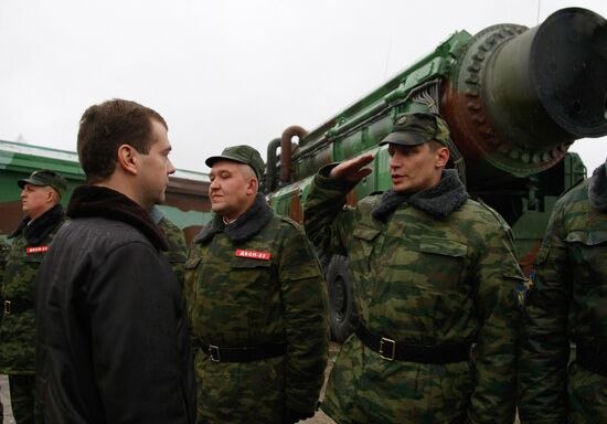 Russian President Dmitry Medvedev visits Plesetsk space center
