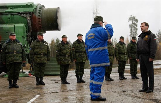 Russian President Dmitry Medvedev visits Plesetsk space center