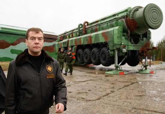 Russian President Dmitry Medvedev visits Plesetsk space center