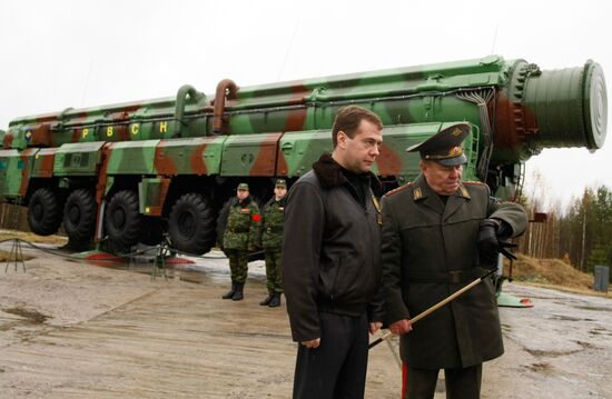 Russian President Dmitry Medvedev visits Plesetsk space center
