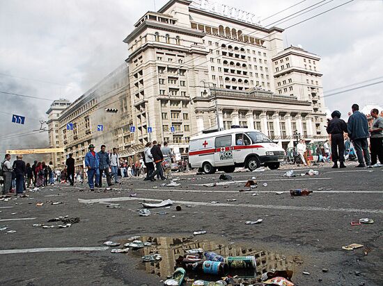 Manezhnaya square after June 9, 2002 mass disorders