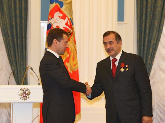 Russian President Dmitry Medvedev hands out state awards