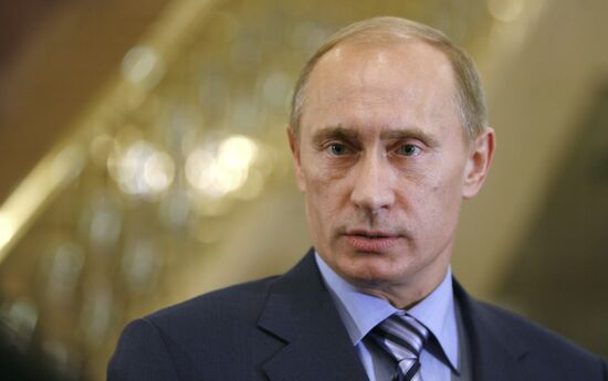 Prime Minister Vladimir Putin faces reporters