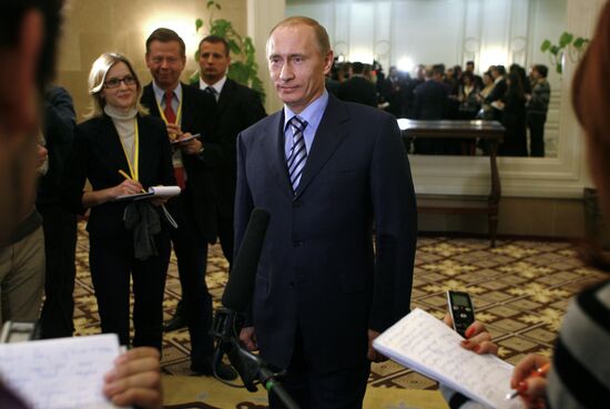 Prime Minister Vladimir Putin faces reporters