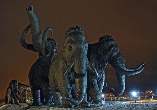 Sculpture composition "Mammoths" near Khanty-Mansiisk