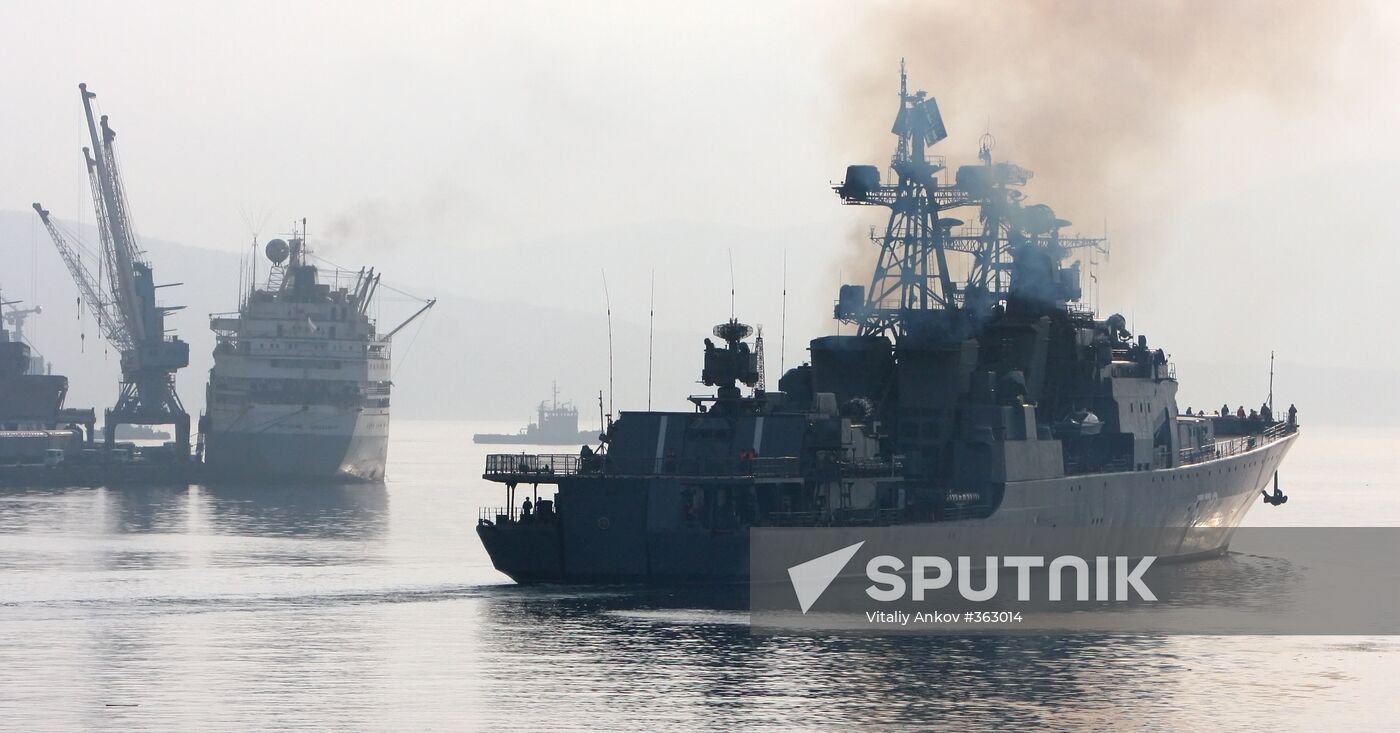 People see off Russia's Pacific Fleet ships