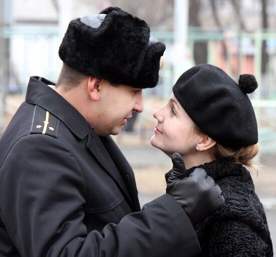 People see off Russia's Pacific Fleet ships
