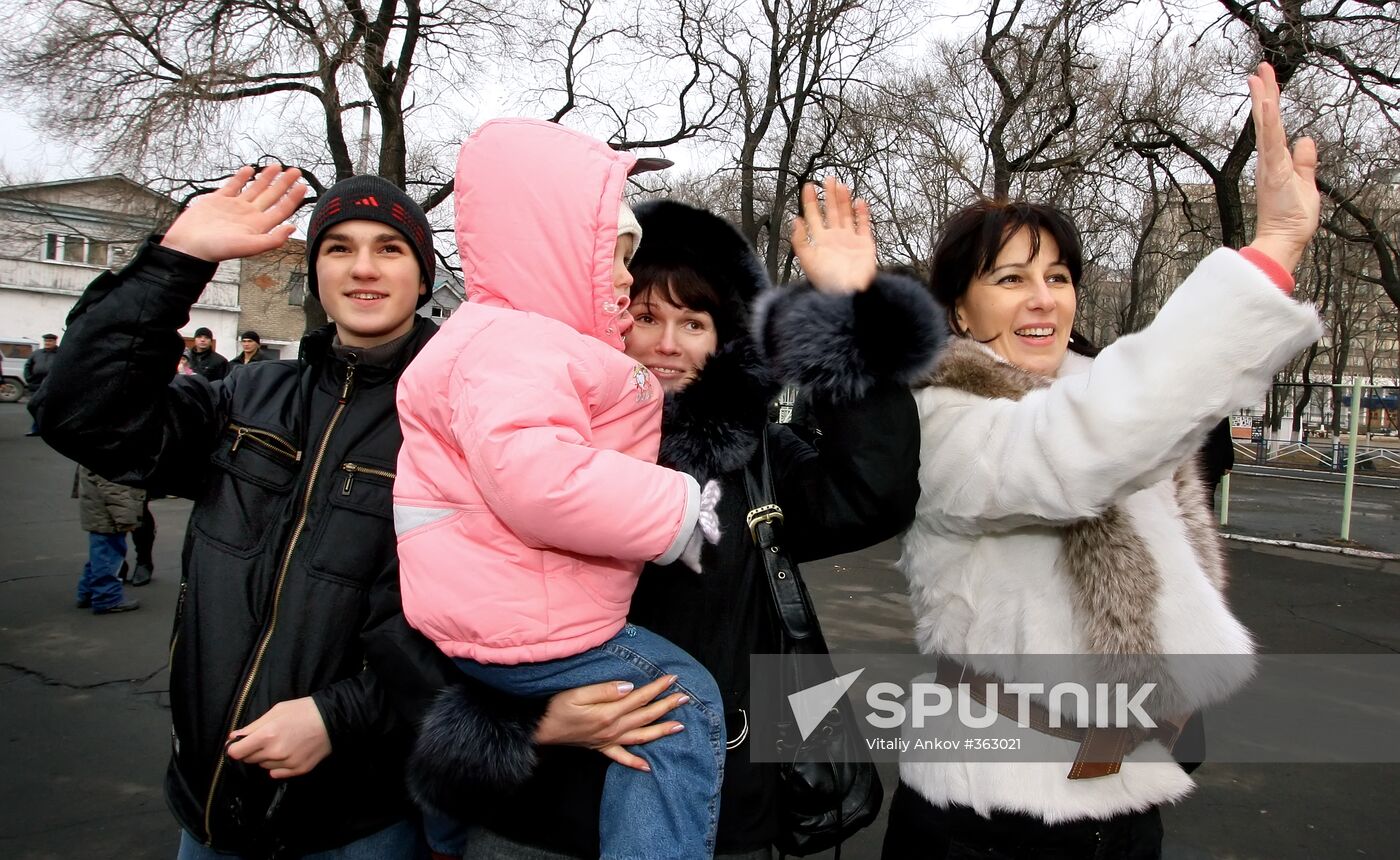 People see off Russia's Pacific Fleet ships