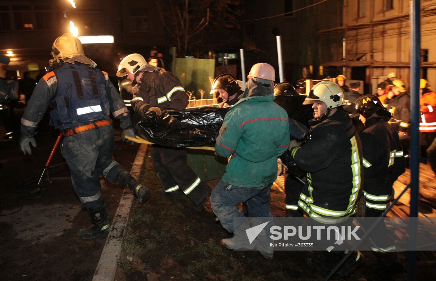 Search and rescue operation in old building in Arbat Street