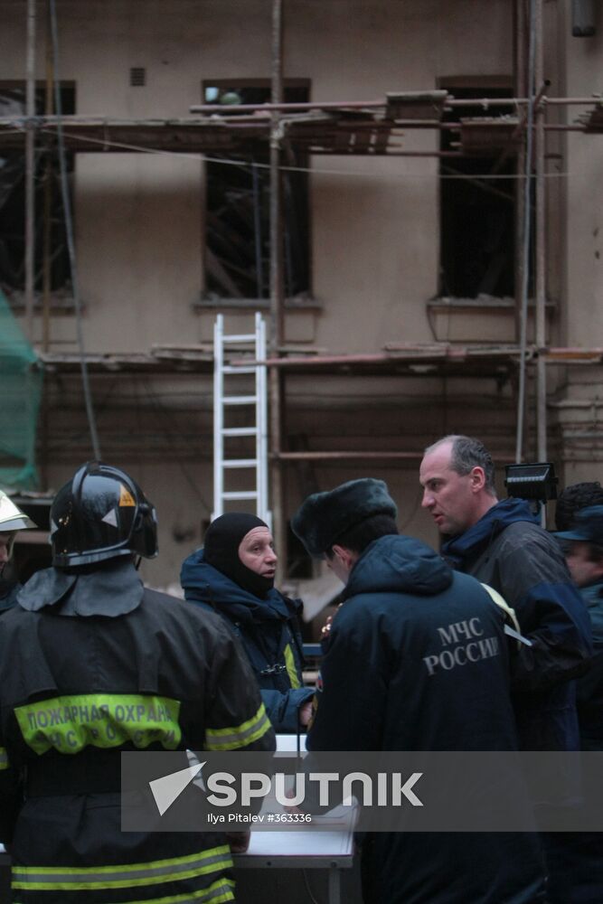 Search and rescue operation in old building in Arbat Street