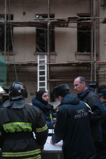 Search and rescue operation in old building in Arbat Street