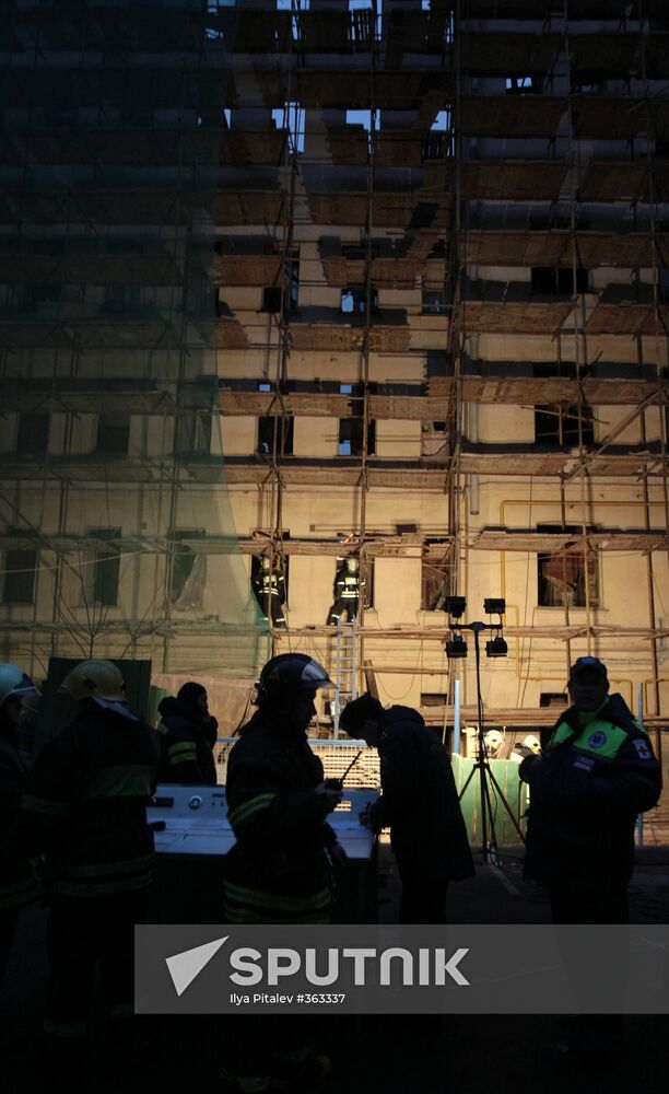 Search and rescue operation in old building in Arbat Street