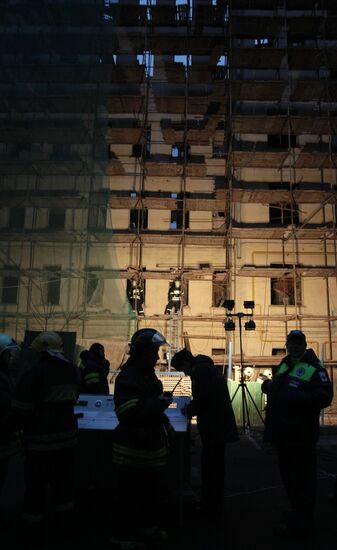 Search and rescue operation in old building in Arbat Street