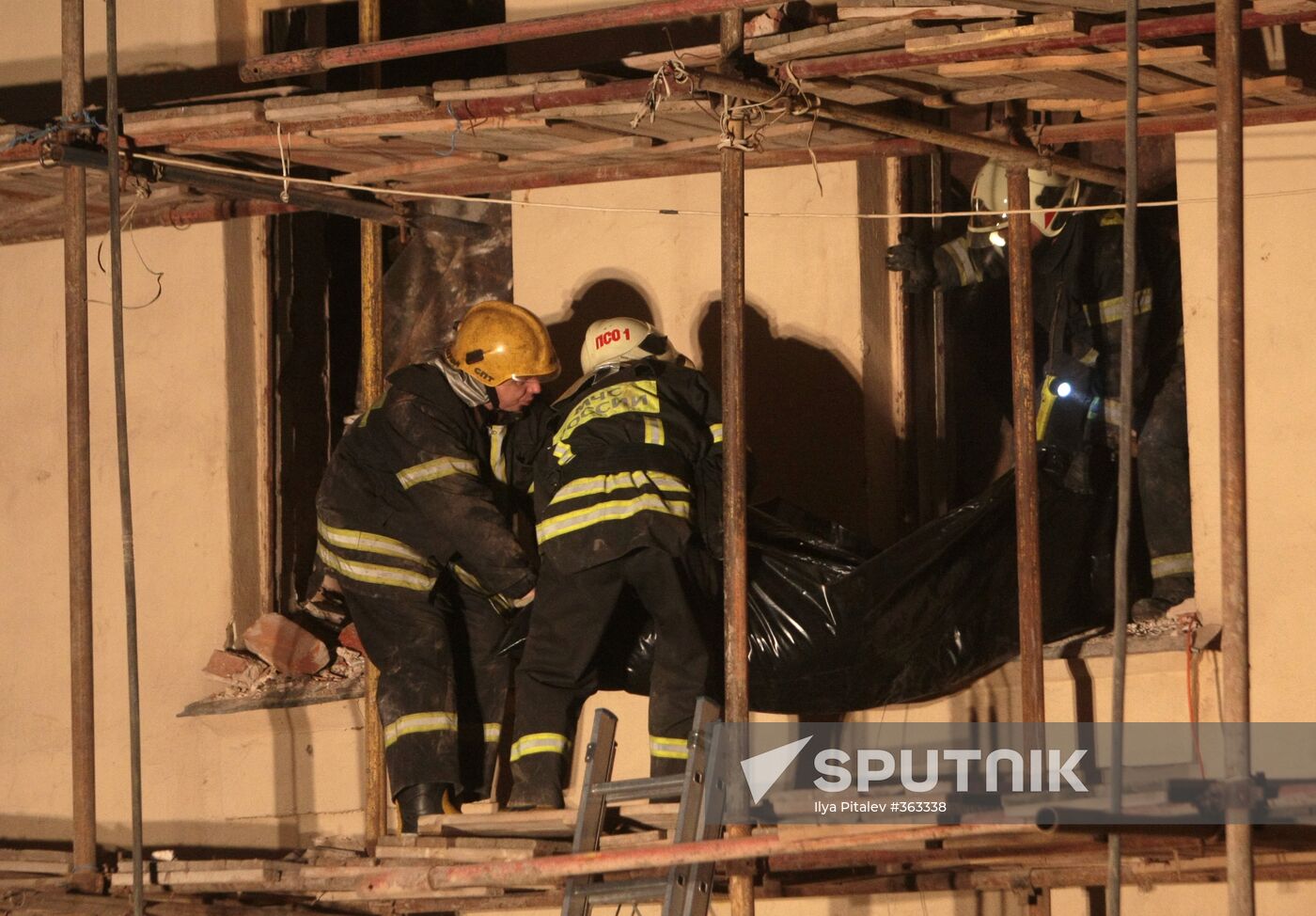 Search and rescue operation in old building in Arbat Street