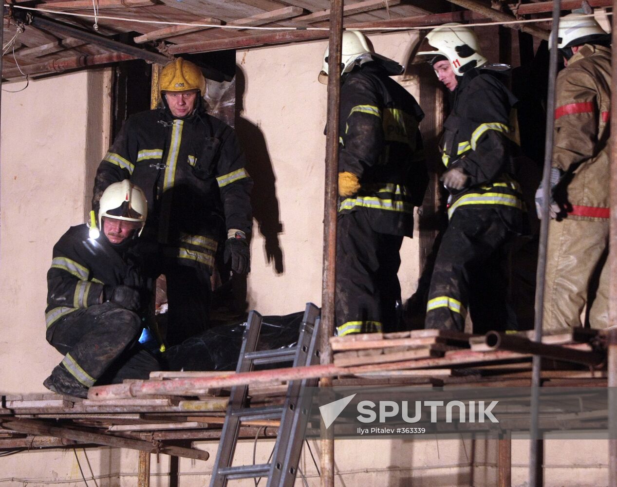 Search and rescue operation in old building in Arbat Street