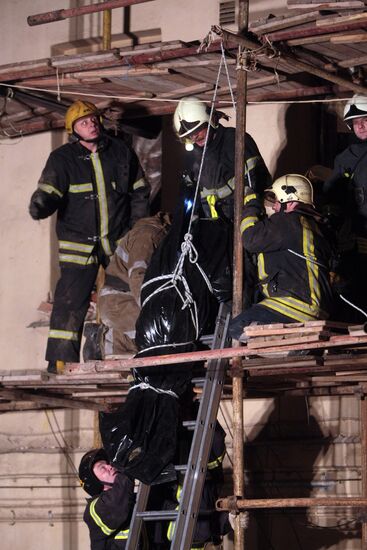 Search and rescue operation in old building in Arbat Street