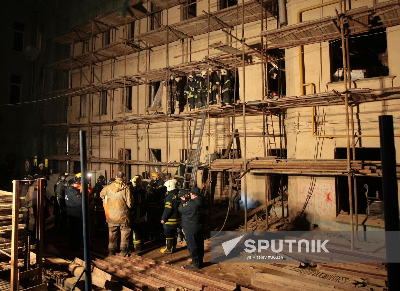 Search and rescue operation in old building in Arbat Street