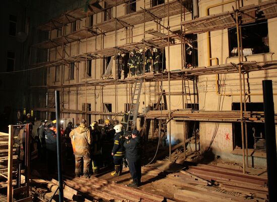 Search and rescue operation in old building in Arbat Street