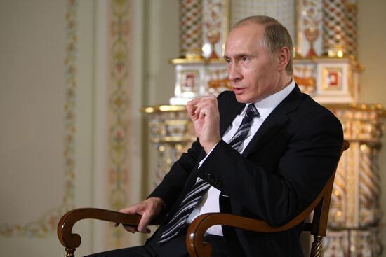 Vladimir Putin giving interview to German ARD TV broadcaster