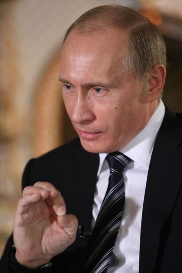 Vladimir Putin giving interview to German ARD TV broadcaster
