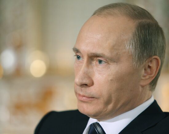 Vladimir Putin giving interview to German ARD TV broadcaster