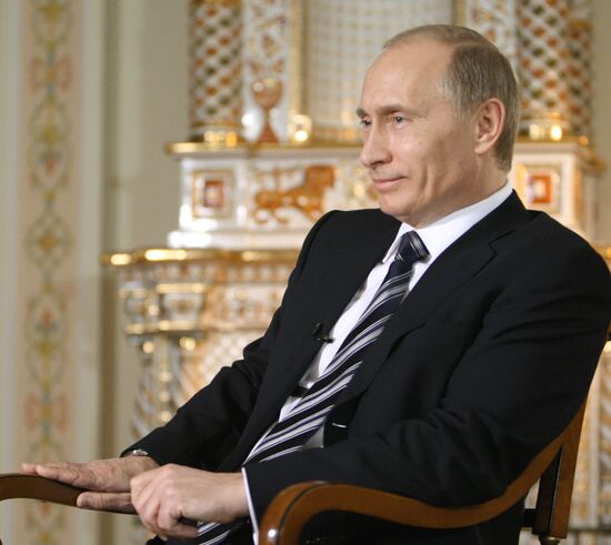 Vladimir Putin giving interview to German ARD TV broadcaster