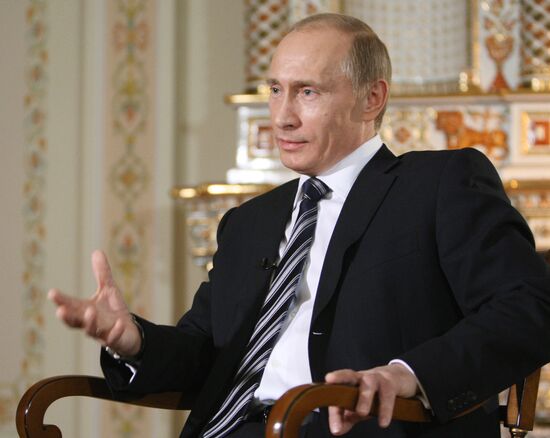 Vladimir Putin giving interview to German ARD TV broadcaster