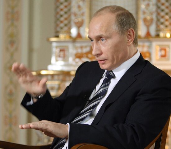 Vladimir Putin giving interview to German ARD TV broadcaster