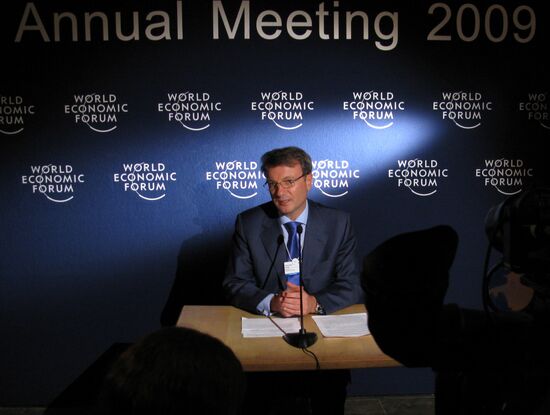 German Gref gives briefing at World Economic Forum in Davos