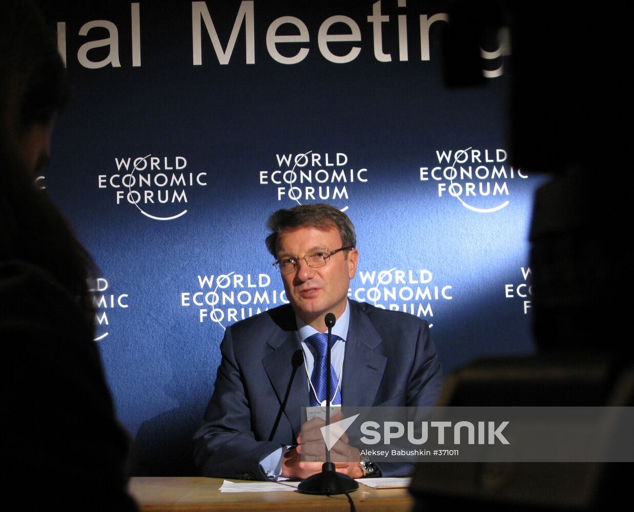 German Gref gives briefing at World Economic Forum in Davos