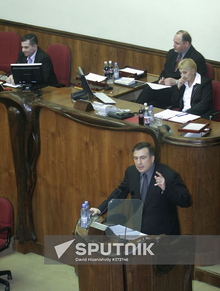 Georgian President Mikheil Saakashvili making his annual report