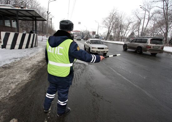 Traffic police at work in Russia's Vladivostok